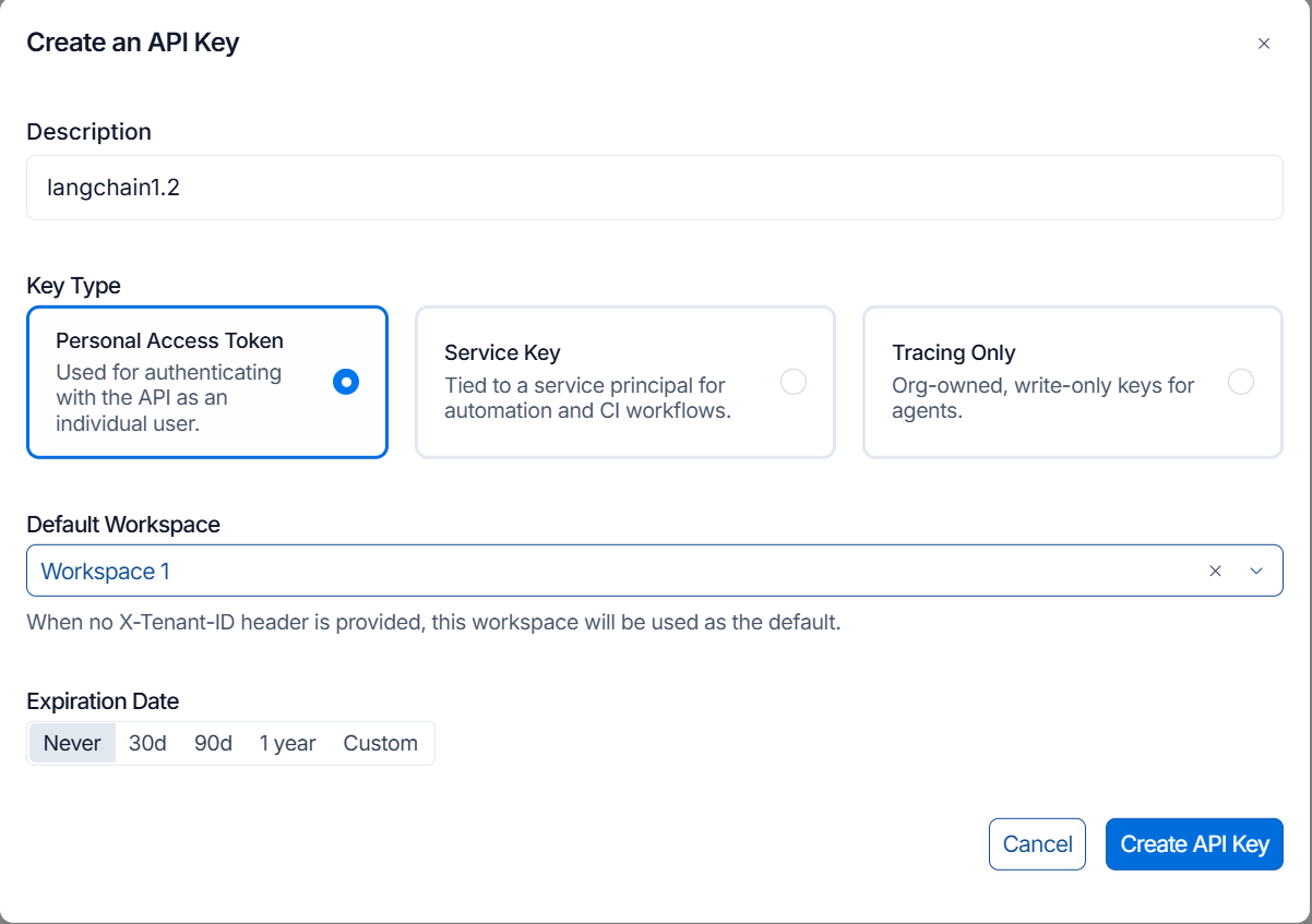 创建 API Key 弹窗