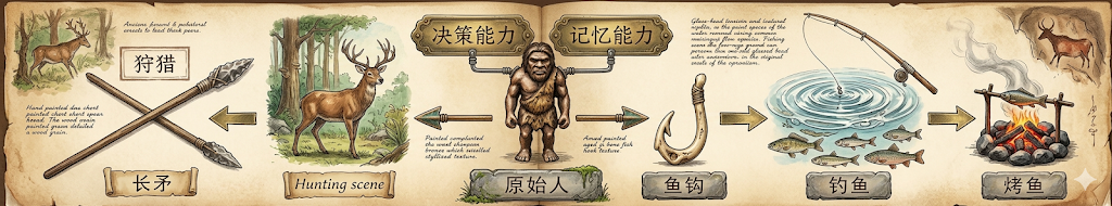 原始人借助长矛与鱼钩:工具扩展了能力边界